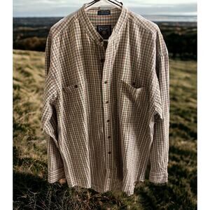 Ralph‎ Lauren Chaps Large Men's Plaid Long Sleeve Button Up Double Pocket Tan